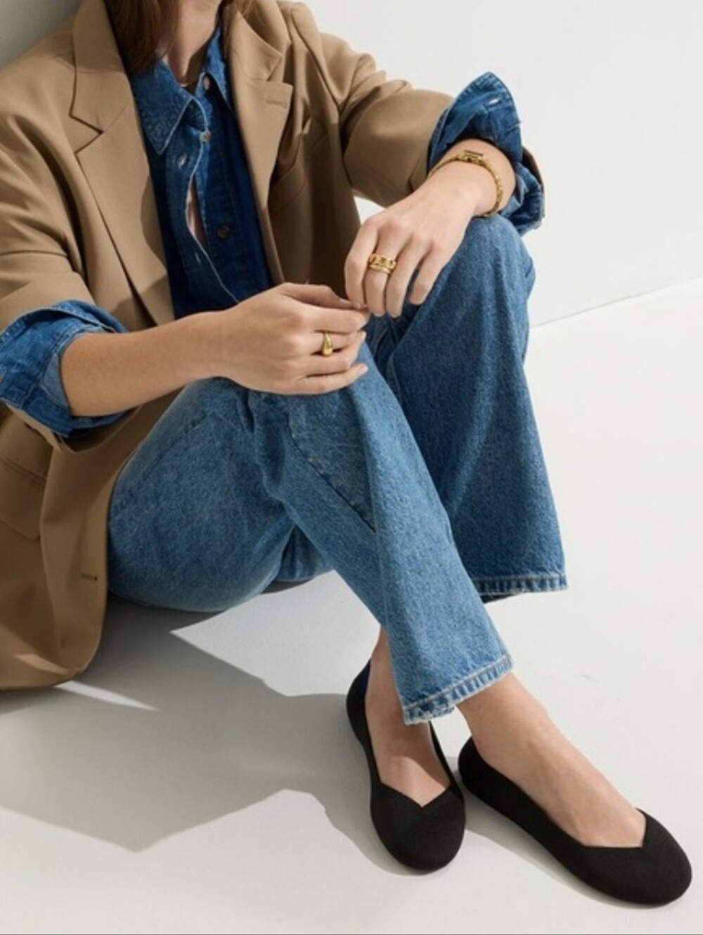 ROTHY'S Black "The Flat" Stretch Ballet Flats Shoes